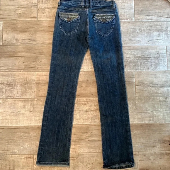 Iris denim straight leg jean with bling pockets. - Picture 2 of 2